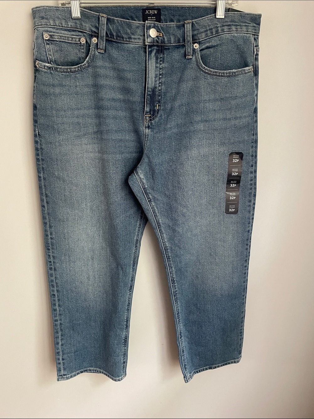 New J.Crew Mid Rise Straight Blue Jeans Size 32 Petite